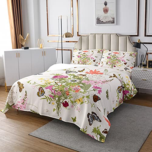 Homewish Blumen-Tagesdecke Bunte Schmetterling Gesteppt 240x260 Für Mädchen Frauen Teens Botanische Blumendekor Bettdecke Set Pastoralen Rustikalen Stil Quilt-Set Mit 2 Kissenbezüge von Homewish