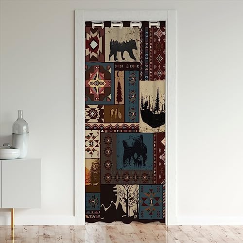 Böhmische Hirsch Türvorhang für Tür Fenster,Bär Wildlife Jagd Thema Verdunkelung Vorhang Privatsphäre,Buffalo Plaid Gitter Türvorhang,Retro Xmas Kiefer Baum Geometrische Raum Teiler Vorhang 132x203cm von Homewish