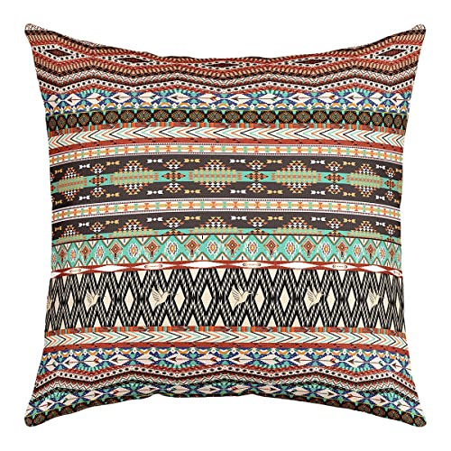 Boho Azteken Kissenbezug 40 x 40 cm Rustikal Südwestlich Böhmischer Kissenbezug Streifen Pfeil Geometrisch Bunt Indianer Kissenbezug Exotischer Stammes Deko Akzent Kissenbezug Braun von Homewish