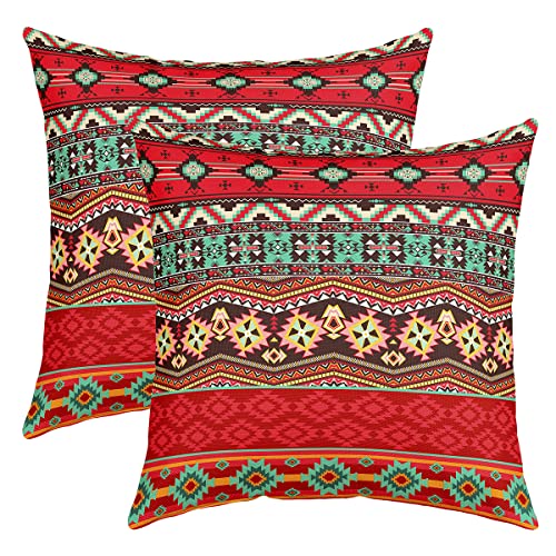 Boho Kissenbezüge 45x45 Geometrische Bohème Wurfkissenbezüge Südwestliche Native American Tribal Kissenbezüge Hippie Exotische Dekorative Kissenbezüge for Zuhause Büro Sofa Couch Rot Grün Orange von Homewish