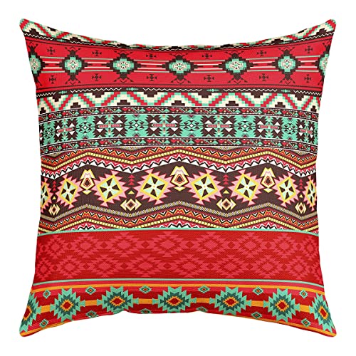 Boho Kissenbezug 40 x 40 cm Geometrischer Boho Wurf Kissenbezug Südwestlicher Indianer Tribal Kissenbezug Hippie Exotisch Dekorativer Kissenbezug Für Zuhause Büro Sofa Couch Bett Rot Grün Orange von Homewish