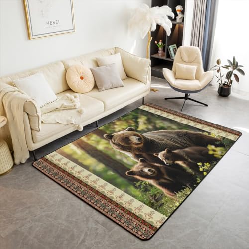 Brauner Bär Bereich Teppich für Kinder Teen Mann,Retro Jagd Wild Tier Teppich 150Bx200L,Indische Boho Aztec Bodenmatte für Den Innenbereich,Rustikale Lodge Kabine Wohnzimmer Teppiche für Wohnzimmer Brauner Bär Bereich Teppich für Kinder Teen Mann,Retro Jagd Wild Tier Teppich 150Bx200L,Indische Boho Aztec Bodenmatte für Den Innenbereich,Rustikale Lodge Kabine Wohnzimmer Teppiche für Wohnzimmer von Homewish