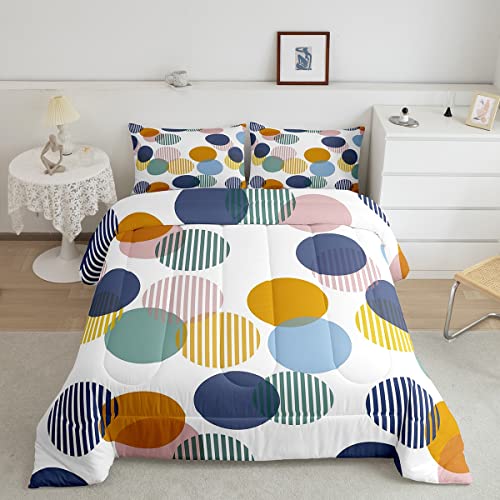 Bunte Bettwäsche 155 x 220 mit Kreisen Polka Dots Gestreift Kreise Tröster-Set Für Kinder Jungen Teenager Erwachsene Schlafzimmer Geometrie Kreis Bettbezug Moderne Schlichte Abstrakte Dekor 3 Stück von Homewish