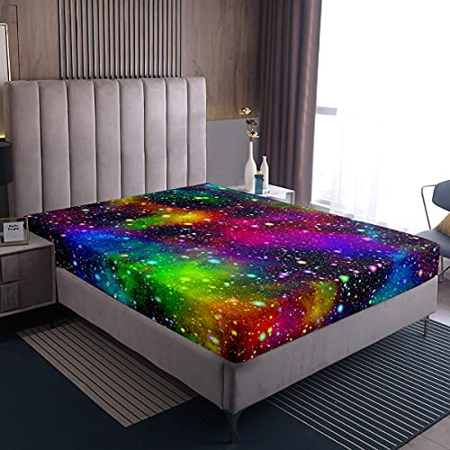 Homewish Bunte Galaxis Spannbettlaken, Space Thema Bettwäsche-Sets Sternenhimmel Tagesdecke Modernes Traumschlafzimmer Dekorative Spannbettlaken, Kein Kissenbezug, Aquarell, 140x200x30 von Homewish