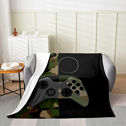 Camouflage Überwurfdecke für Kinder Armee Gamer Fleecedecke ganzjährig Jungen Camo Gamecontroller Flanelldecke für Schlafsofa Couch Dekoration Teens Militär Gamer Player Fuzzy Decke,100 x 130 cm von Homewish