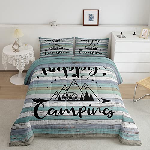 Camper Tröster Set Happy Camping Bettwäsche Set 135 x 200 rustikale Bauernhaus Bettwäsche Bettdecken für Kinder Jungen Teenager Erwachsene Skizzenzeichnung 2 teilige Bettdecke mit 1 Kissenbezug von Homewish