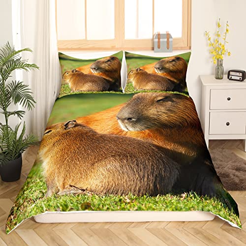 Capybara Bettwäsche Geschenke für Kinder Teens,Nette Capybara Bettwäsche Set 135x200 Jungen Mädchen,Capybaras Basking in Der Sonne Bettbezug Lustige Nagetiere Tiere Gedruckt Bett Set 1 Kissenbezug von Homewish