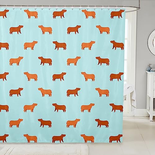 Capybara Duschvorhang,Cartoon Capybara Badezimmer Duschvorhang Sätze,Niedliche Maus Capybara Bad Vorhang,Nagetiere Tiere Blau Wasserdichte Badezimmer Vorhänge Capybara Liebhaber Geschenk 180B x 200L von Homewish