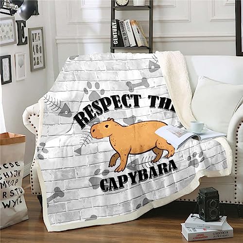 Capybara Vlies Decke für Kleinkinder Mädchen Jungen Schlafzimmer, Lustige Haustier Tier Fuzzy Decke Capybara Kralle Fußabdruck Wurf Decke Vintage Woodern Stil Sherpa Decke für Bett Couch, 130x150cm von Homewish