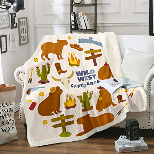 Capybaras Decke 150x200,Lustige Capybara Fleece Decke für Kinder Jungen Mädchen Teens,Niedliche Mexikanische Kaktus Druck Decke Werfen Westurn Cowboy Stil Fuzzy Decke Wilder Westen Thema Home Decor von Homewish