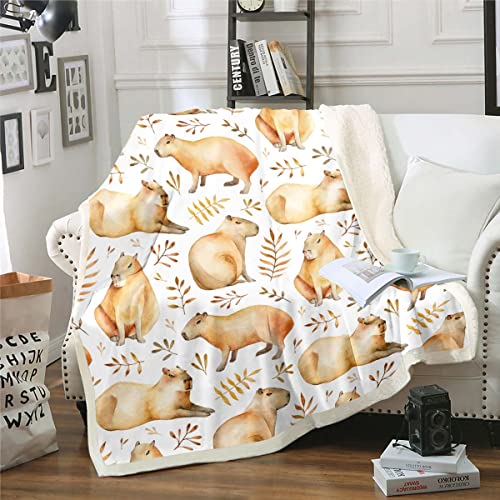 Capybaras Decke 150x200,Nette Capybara Fleece Decke für Kinder Teens Erwachsene,Lustige Tiere Decke Werfen für Bett Sofa Couch,Capybara Liebhaber Home Decor,Aquarell Botanische Blätter Fuzzy Decke von Homewish