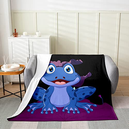 Cartoon Frosch Decke für Kinder Jungen Mädchen handgezeichneter süßer Frosch Überwurfdecke 130 x 150 tropische Amphibien Fleecedecke Schlafsofa Couch Dekor botanisches Blatt Flanelldecke ultraweich von Homewish