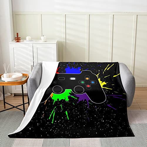 Cartoon-Gaming-Flanell-Decke für die ganze Saison weich mit Aquarellspritzern Gamecontroller-Überwurfdecke Sofa Couch Dekor moderne Gamer-Fleece-Decke für Kinder, Sternenhimmel Plüschdecke, 150 x 200 von Homewish