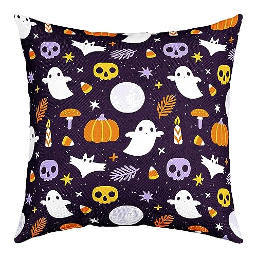 Cartoon Ghost Wurf Kissenbezüge 50x50cm Satz von 4,Zucker Schädel Kissenbezüge für Kinder Jungen,Kürbis Laterne Gothic Fledermäuse Kissenbezüge,Happy Halloween Kissenbezüge Glitter Sterne Weich von Homewish