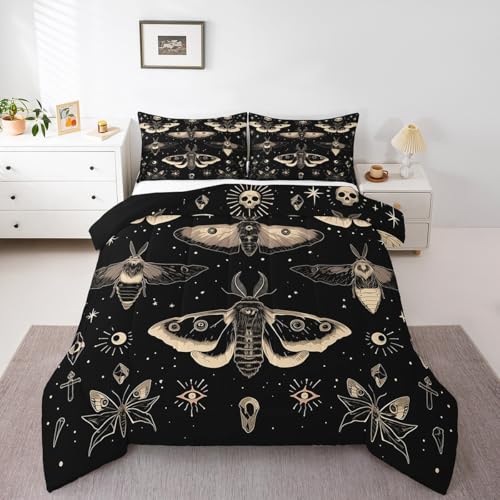 Death Moth 135x200 Tröster Set,Halloween Schädel Dekor Steppdecke für Kinder Jungen Erwachsene,Gothic Gruselige Bettwäsche Set Starry Sky Sun Moon Gesteppte Bettdecke mit 1 Kissenbezug,Schwarz Gold Death Moth 135x200 Tröster Set,Halloween Schädel Dekor Steppdecke für Kinder Jungen Erwachsene,Gothic Gruselige Bettwäsche Set Starry Sky Sun Moon Gesteppte Bettdecke mit 1 Kissenbezug,Schwarz Gold von Homewish