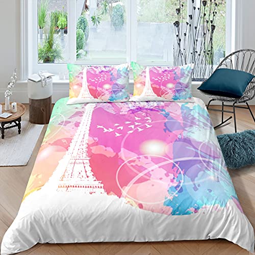 Eiffelturm Bettbezug 135x200 Kinder Mädchen Teens Frauen Tie Dye Bettwäsche Set Romantische Paris Bettbezug Bunte Aquarell Bettbezug Schlafzimmer Dekor Mit 1 Kissenbezug von Homewish