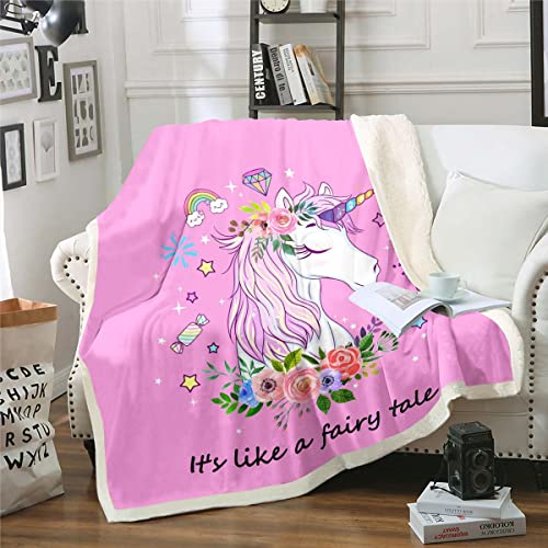 Einhorn Decke 75x100 Girly Nette Verträumte Pferde Fleece Decke Karikatur Magische Tier Decke Werfen Regenbogen Stern Diamant Blumen Sherpa Decke Prinzessin Einhorn Rosa Geburtstag Dekor für Mädchen von Homewish