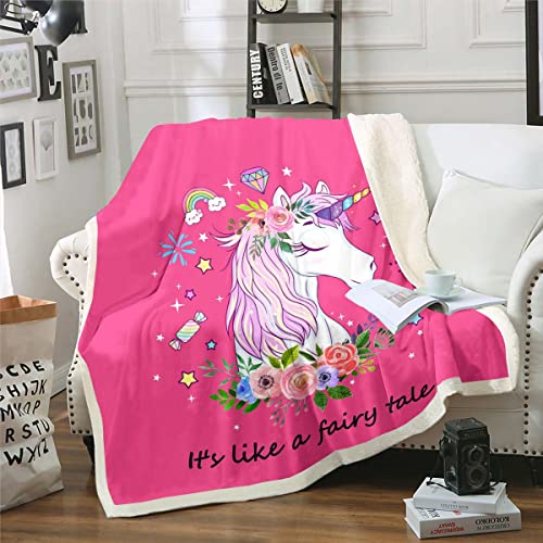 Einhorn Decke 75x100 Girly Niedliche Verträumte Pferde Decke Werfen Karikatur Magische Tier Fleece Decke Regenbogen Sterne Diamant Blumen Sherpa Decke Prinzessin Einhorn Geburtstag Dekorationen Rot von Homewish