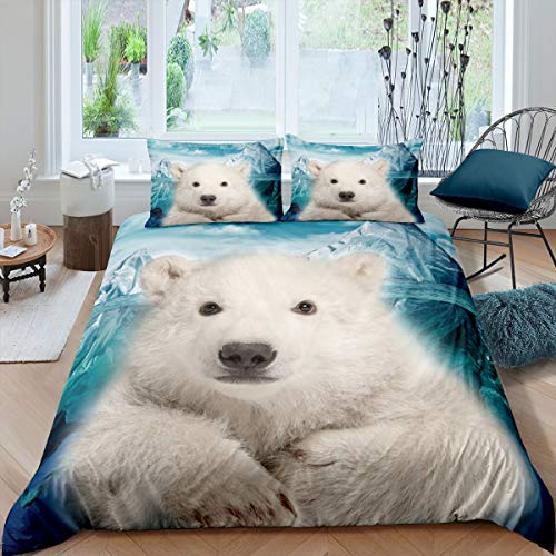 Eisbär-Bettwäsche-Set, Eisberg-Muster-Bettdecke 135x200 für Kinder Jungen Mädchen Teenager Erwachsene, Arktische Landschaft Duvet-Cover, Niedliche Tier Steppdecke Schlafzimmer Dekor, Blauweiß von Homewish