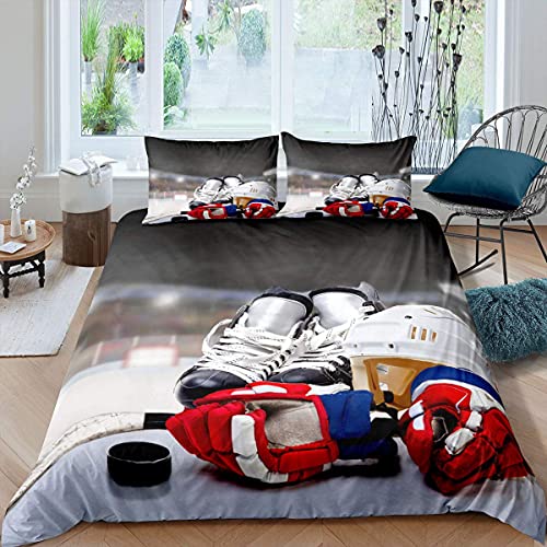 Eishockey Bettwäsche Set 135x200 Hockeyspieler Bettbezug für Kinder Jungen Mädchen Teens Jugendsport Spiel Trösterbezug Set Weiche Mikrofaser Wintersport Schlafzimmer Dekorativ,Reißverschluss von Homewish