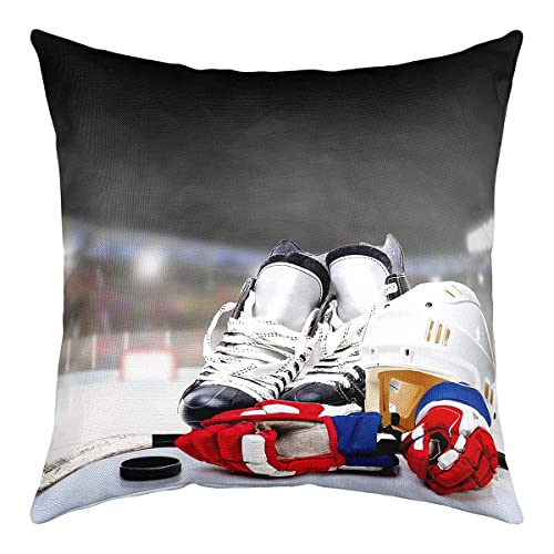 Eishockey Kissenbezug 40 x 40 cm Kinder Hockey Spieler Kissenbezug Superweicher Sportspiel Kissenbezug Wintersport Weicher Schlafzimmer Dekor Dekorativer Akzent Kissenbezug Schwarz Rot von Homewish