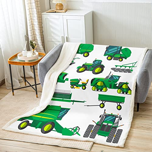 Homewish Equipment LKW-Überwurfdecke Bagger-Bettdecke grüne Fahrzeug-Plüschdecke für Kinder Jungen Teenager Bautraktor Fleecedecke für Schlafzimmerdekoration, 100 x 130 von Homewish