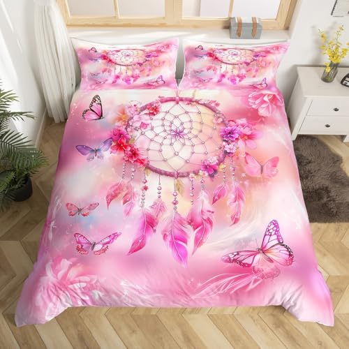 Exotische Traumfänger 135x200 Bettbezug Rosa Nette Blume Schmetterling Mädchen Bettwäsche Set Boho Dreamcatcher Tröster Abdeckung für Kinder Teen Frauen,Kawaii Floral Feder Bettdecke Abdeckung Exotische Traumfänger 135x200 Bettbezug Rosa Nette Blume Schmetterling Mädchen Bettwäsche Set Boho Dreamcatcher Tröster Abdeckung für Kinder Teen Frauen,Kawaii Floral Feder Bettdecke Abdeckung von Homewish