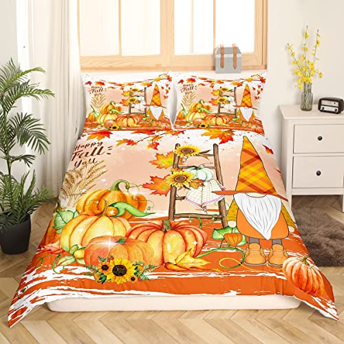 Fall Gnomes Bettbezug 135 x 200 Herbst Thanksgiving Kürbis Bettwäsche Set für Teenager Mädchen Frauen Rustikaler Bauernhof Herbsternte Bettbezug Sonnenblume Ahornblatt Bettbezug Herbst Wohnkultur von Homewish