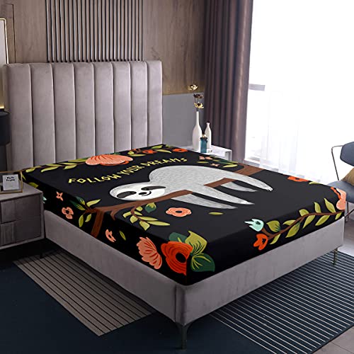 Faultier Spannbetttuch Set für Kinder Jungen Mädchen 140x200x30, Tierblumenbettwäsche Wildtier Muster Spannbetttücher, Modern Karikatur Spannbetttuch Weich Komfortabel Leicht Faultier Spannbetttuch Set für Kinder Jungen Mädchen 140x200x30, Tierblumenbettwäsche Wildtier Muster Spannbetttücher, Modern Karikatur Spannbetttuch Weich Komfortabel Leicht von Homewish