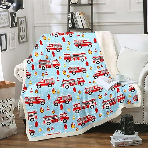 Feuerwehrwagen Kinder Decke Jungen Feuerwehrmann Decke, Ausrüstung Feuerwehrmann Auto Wurf Decke Rote Feuerwehrmann Motor LKW Fleece Decke für Jugendliche Mädchen Kampf LKW Fuzzy Decke 100x130cm von Homewish