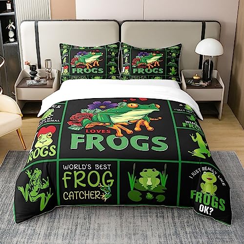Frosch 100% Baumwolle Bettbezug 155x220 Nette Frosch Bettwäsche Set Cartoon Baum Frosch Tröster Abdeckung Reptil Floral Natur Thema Quilt Cover Frosch für Frosch Liebhaber Zimmer Dekor,Grün Schwarz Frosch 100% Baumwolle Bettbezug 155x220 Nette Frosch Bettwäsche Set Cartoon Baum Frosch Tröster Abdeckung Reptil Floral Natur Thema Quilt Cover Frosch für Frosch Liebhaber Zimmer Dekor,Grün Schwarz von Homewish