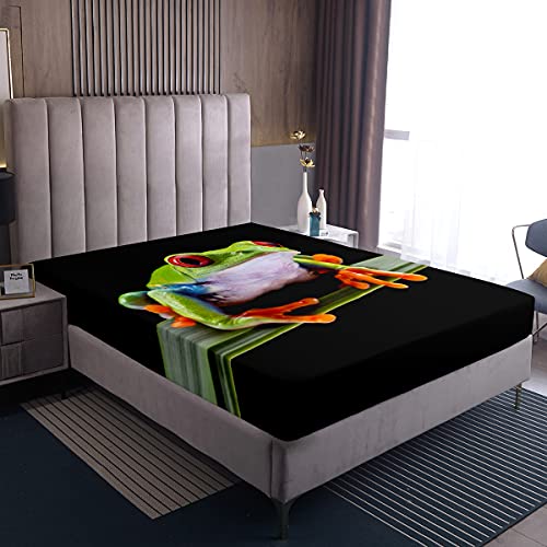 Frosch Spannbettlaken Tropische Amphibien Bettwäsche Sets 3D Tier Frosch Drucken Spannbettlaken Für Teens Jungen Kinder Tropisch Botanisch Muster Bettwäsche-Dekor-Set, Ohne Kissenbezug, 90x200x30 von Homewish