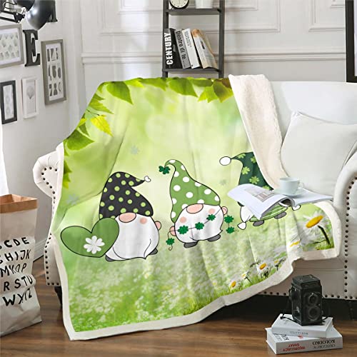 Frühlingszwerge Decke 130x150,St. Patrick's Day Decke Werfen für Kinder Teenager Erwachsene,Grün Botanisch Blätter Gänseblümchen Blume Gras Fleece Decke Weicher Leichter Bettüberwurf Fuzzy Decke von Homewish
