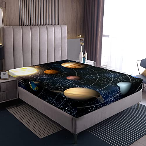 Galaxis Serie Spannbettlaken, Universum Sternenhimmel Bettwäsche-Sets Planet Weltraum Dekor Spannbettlaken, Für Teens Schlafzimmer Dekor Spannbettlaken Nebel Sonnensystem Bettwäsche-Set, 140x200x30 von Homewish