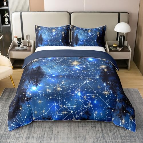 Galaxy 100% Baumwolle Bettbezug 200x200,Geometrische Glänzende Sterne Tröster Abdeckung,Sternenhimmel Woodland Gedruckt Kinder Jungen Schlafzimmer Dekor Bettwäsche Set,Blau Schwarze Bäume Bettbezug Galaxy 100% Baumwolle Bettbezug 200x200,Geometrische Glänzende Sterne Tröster Abdeckung,Sternenhimmel Woodland Gedruckt Kinder Jungen Schlafzimmer Dekor Bettwäsche Set,Blau Schwarze Bäume Bettbezug von Homewish