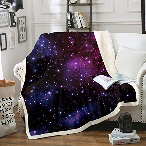 Galaxy-Serie Werfen Decke150×200Blau Lila Universum Fleece Decke Weltraum Thema Bett Decke Teens Kinder Jungen 3D Sternen Himmel Decke Mädchen Frauen Nebel Planeten Sherpa Werfen Decke von Homewish