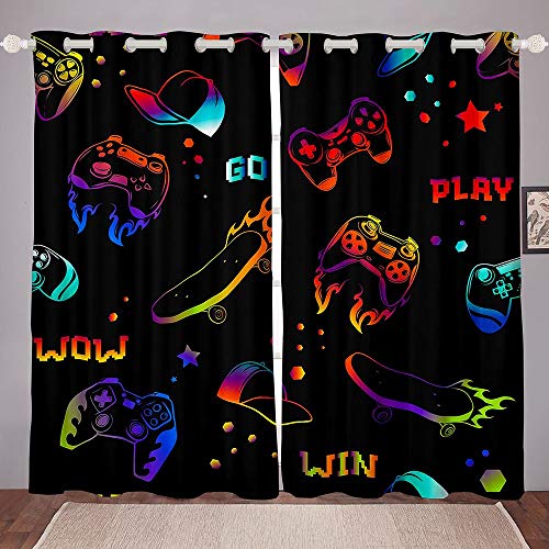 Gamepad Gaming Fenster Drapes Für Jungen Skateboard Spiele Fenster Vorhänge Hip Hop Skate Boarding Sport Vorhang Panels Gamer Hipster Fenster Behandlungen 46"x54"Rot Blau von Homewish