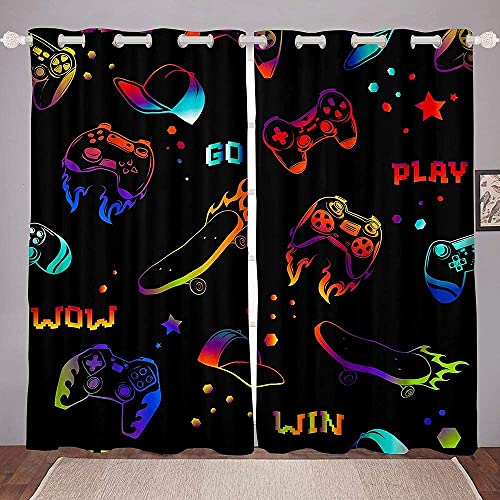 Gamepad Gaming Fenster Drapes Für Jungen Skateboard Spiele Fenster Vorhänge Hip Hop Skate Boarding Sport Vorhang Panels Gamer Hipster Fenster Behandlungen 55"x69"Rot Blau von Homewish