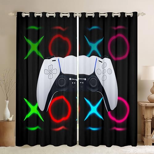 Gamer Vorhänge Videospiele Gaming Vorhänge Jungen Teens Kinder Schlafzimmer Fenster Vorhänge Videospiele Gamepad Joysticks D-Pad Fenster Drapes Action Buttons Spiel Konsole Vorhang Panels,46"X54" von Homewish