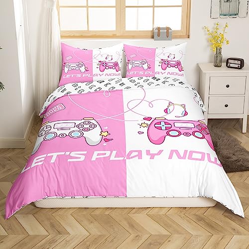 Gaming Bettwäsche Sets für Jungen 200x200 Gamer Bettbezug für Mädchen Kinder Teens Gaming Zimmer Dekor Rosa Tröster Abdeckung Videospiele Bettwäsche Sammlungen Weiche Reversible Bettdecke Abdeckung von Homewish