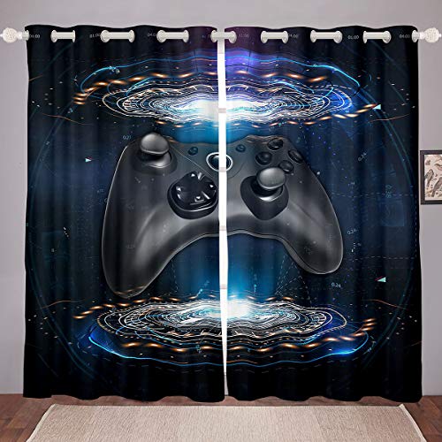 Gaming Fenster Behandlungen Vorhänge,Gamepad Spiele Vorhänge FÜR Kinder Jungen Teens,Gamer Joystick Fenster Vorhänge,Neuheit Fenster Fenster Vorhänge Schlafzimmer Wohnzimmer Dekor,Schwarz 46"X54" von Homewish