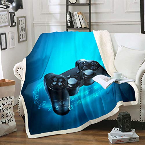 Gaming Werfen Decke,Kinder Videospiele Sherpa Decke 130×150,Gamepad Plüsch Bettdecke Für Jungen Teens Jugend,Moderne Gamer Fleece Flanell Decke Für Bett Sofa Reise Couch,Blau von Homewish