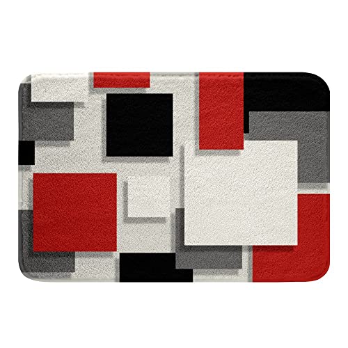 Geometry Quadratische Badteppicherot Grau Schwarz Weiß Badteppiche für Kinder Teens Erwachsene Geometrisches Gitter Ombre Badezimmermatte 50x80cm Moderne Einfachem Grafikdruck Badematte rutschfest von Homewish