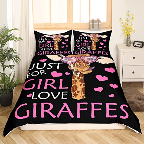 Giraffen-Bettwäsche-Set für Mädchen Geschenk 135 x 200 Bettbezug mit afrikanischen Safari-Tiern Mädchen-Liebes-Giraffe-Trösterbezug für Kinder Frauen Rosa Liebes-Herz-Wildtier-Tagesdecke, Schwarz Giraffen-Bettwäsche-Set für Mädchen Geschenk 135 x 200 Bettbezug mit afrikanischen Safari-Tiern Mädchen-Liebes-Giraffe-Trösterbezug für Kinder Frauen Rosa Liebes-Herz-Wildtier-Tagesdecke, Schwarz von Homewish