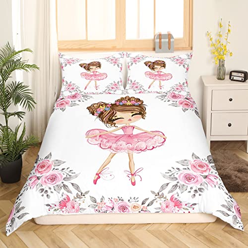 Girly Ballett Bettbezug 135x200 für Mädchen Kinder Ballett Thema Dekoration Bettwäsche Set Nette Kleine Tänzer Tröster Bezug Ballerina Design Bettwäsche Rosa Rose Print Bettwäsche Modern Trendy von Homewish