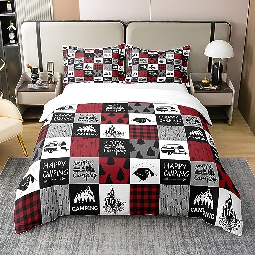 Glückliches Camping 100% Baumwolle Bettbezug,Rustikale Camper Bettwäsche Set 135x200,Land Zelt Lagerfeuer Tröster Abdeckung,Geometrische Karierte Bauernhaus Bett Sets mit 1 Kissenbezug Zimmer Dekor Glückliches Camping 100% Baumwolle Bettbezug,Rustikale Camper Bettwäsche Set 135x200,Land Zelt Lagerfeuer Tröster Abdeckung,Geometrische Karierte Bauernhaus Bett Sets mit 1 Kissenbezug Zimmer Dekor von Homewish