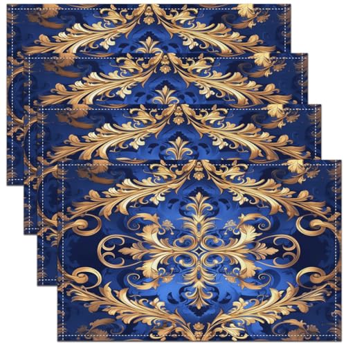 Goldene Damast Tischsets Set von 4,Exotische Blumen Druck Platzmatten für Mann Frau,Antike Barock Tischmatten Anti Rutsch,Boho Blumen wasserdichte Tischsets 45Bx30L Hitzebeständig Goldene Damast Tischsets Set von 4,Exotische Blumen Druck Platzmatten für Mann Frau,Antike Barock Tischmatten Anti Rutsch,Boho Blumen wasserdichte Tischsets 45Bx30L Hitzebeständig von Homewish