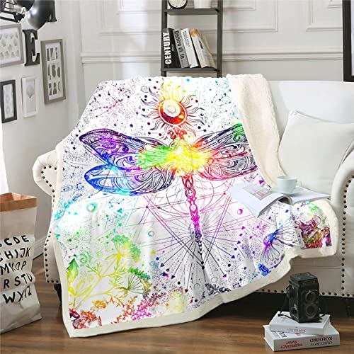 Gothic Libelle Decke 100x130Sonne und Mond Decke Werfen Bunte Trippy Galaxy Fleece Decke Sternenhimmel Hippie Bohemian Fuzzy Decke Psychedelische Astrologie Sherpa Decke für Jungen Mädchen von Homewish