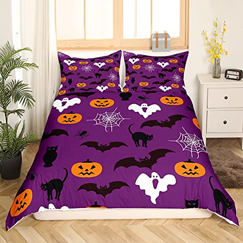 Gothic Spooky Tröster Abdeckung Kürbis Laterne Bettwäsche Set für Kinder Jungen Teens, Geist Spinnweben Bettbezug Schwarz Fledermaus Katze Spinnweben Halloween Dekor 135x200 Lila Gothic Spooky Tröster Abdeckung Kürbis Laterne Bettwäsche Set für Kinder Jungen Teens, Geist Spinnweben Bettbezug Schwarz Fledermaus Katze Spinnweben Halloween Dekor 135x200 Lila von Homewish