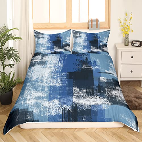 Grunge Marineblau Bettwäsche 135 x 200 für Jungen und Jugendliche Aquarell Ölgemälde Bettbezug Moderner Ombré Bettbezug Minimalistischer Batik Bettbezug mit 1 Kissenbezug Heim und Raumdekoration von Homewish